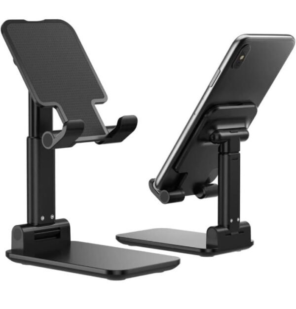 Adjustable desk cell phone stand, foldable holder for phone, iPad, Kindle, tablet, compatible with cases