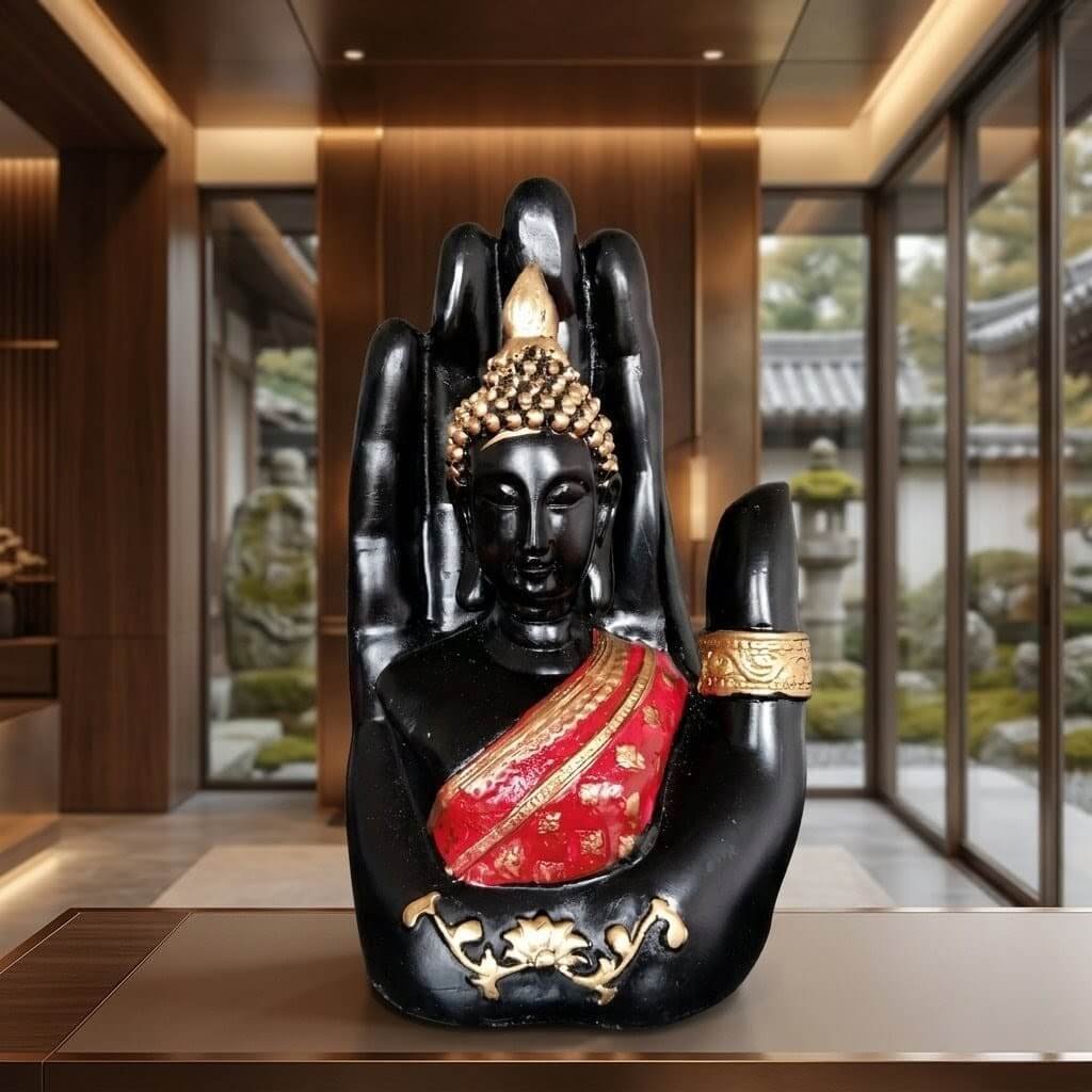 Premium Palm Buddha Statue for Home Decor | Luxury Hand Buddha Showpiece 6 Palm Buddha Statue for Home Decor, Hand Buddha Showpiece, Black Gold Buddha Statue, Buddha Hand Sculpture, Decorative Buddha Idol, Resin Buddha Statue, Buddha Statue for Living Room, Black Palm Buddha Statue for Home Decor, Hand Buddha Showpiece for Living Room