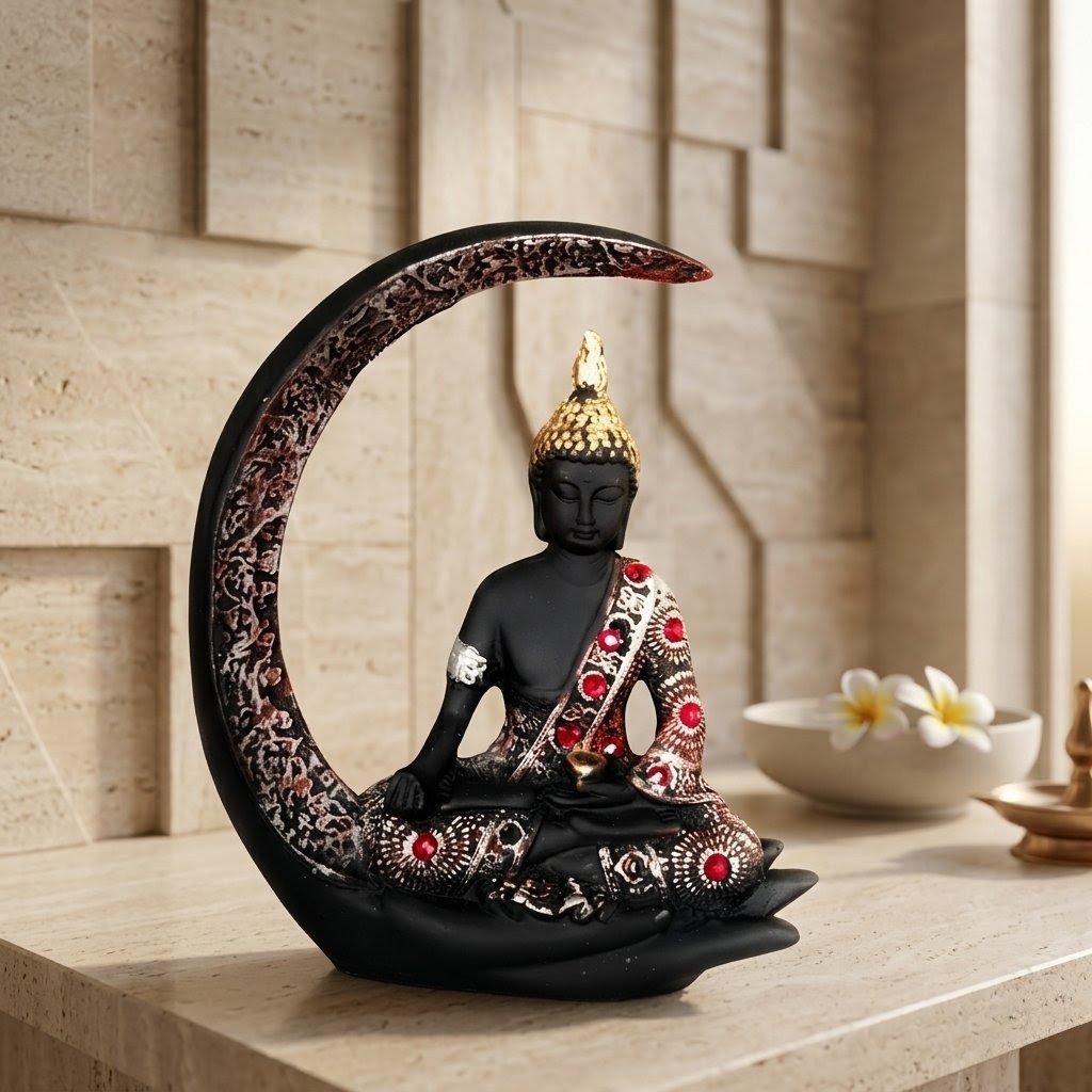 Crescent Moon Buddha Statue for Home Decor | Modern Black Meditation Buddha Idol 2 crescent moon buddha statue, modern black buddha statue, buddha statue for home decor, meditation buddha idol, luxury buddha showpiece, resin buddha statue, artistic buddha sculpture, black buddha statue for living room, zen buddha decor, spiritual home decor statue, handcrafted buddha decor, moon design buddha statue, premium buddha idol, decorative buddha murti, vastu buddha statue, Crescent Moon Buddha Statue for Home Decor, Modern Black Buddha Statue, Meditation Buddha Idol, Luxury Buddha Showpiece, Resin Buddha Statue, Artistic Buddha Sculpture, Buddha Moon Design Statue, Zen Buddha Home Decor, Buddha Statue for Living Room, Premium Buddha Décor Item