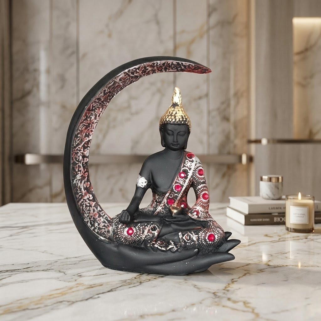 Crescent Moon Buddha Statue for Home Decor | Modern Black Meditation Buddha Idol 3 crescent moon buddha statue, modern black buddha statue, buddha statue for home decor, meditation buddha idol, luxury buddha showpiece, resin buddha statue, artistic buddha sculpture, black buddha statue for living room, zen buddha decor, spiritual home decor statue, handcrafted buddha decor, moon design buddha statue, premium buddha idol, decorative buddha murti, vastu buddha statue, Crescent Moon Buddha Statue for Home Decor, Modern Black Buddha Statue, Meditation Buddha Idol, Luxury Buddha Showpiece, Resin Buddha Statue, Artistic Buddha Sculpture, Buddha Moon Design Statue, Zen Buddha Home Decor, Buddha Statue for Living Room, Premium Buddha Décor Item