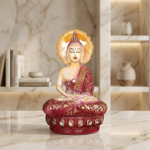 Premium Polyresin Thai Meditation Buddha Statue for Home Decor | Luxury Red Buddha Showpiece